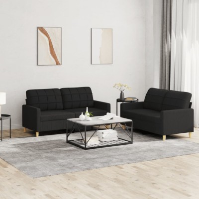 vidaXL Set de canapele cu perne, 2 piese, negru, textil foto