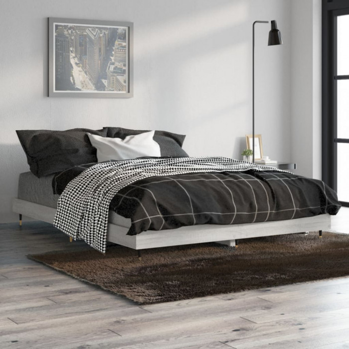 vidaXL Cadru de pat, gri sonoma, 140x190 cm, lemn prelucrat