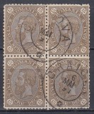 1890/91 LP 47 f CAROL I CIFRA IN 4 COLTURI FARA FILIGRAN BLOC 4 STAMPILA CRAIOVA, Stampilat