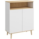 HOMCOM Bufet de bucătărie scandinav cu 2 uși, raft reglabil și picioare din lemn de pin, 80x38x102 cm, alb și stejar | Aosom Romania