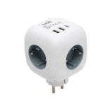 Hub conectabil la priza, 1xUSB C, 2xUSB A, 3 prize cu protectie pentru copii