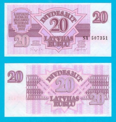 Letonia (Latvia) (p#39) 20 Ruble 1992 UNC &amp;#039;A 2-a emisie&amp;#039; serie: SA 5073xx foto