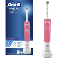 Periuta de dinti electrica Oral-B Vitality D100 3D White, 7600 Oscilatii/min, Curatare 2D, 1 program, 1 capat, Roz