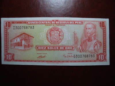 PERU 10 SOLES 1972 MAI RARA foto