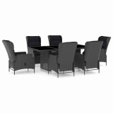 Cumpara ieftin Set mobilier exterior cu perne, 7 piese, gri inchis, poliratan