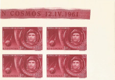 |Romania, LP 516a/1961, Primul om in cosmos, nedantelat, bloc de 4 timbre, MNH foto