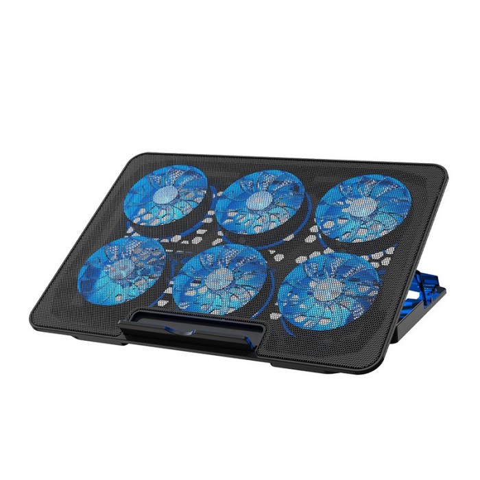 Cooler laptop ZYTEQ&reg;️ S6, 6 ventilatoare silentioase, 2 porturi USB, viteza reglabila, compatibilitate universala, suport telefon integrat, negru