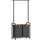VASAGLE Cos de rufe, 2 compartimente, saci de rufe detasabili, 1 raft, tija umerase, 2x46L, 73x33x175cm, maro rustic Household NewTrend