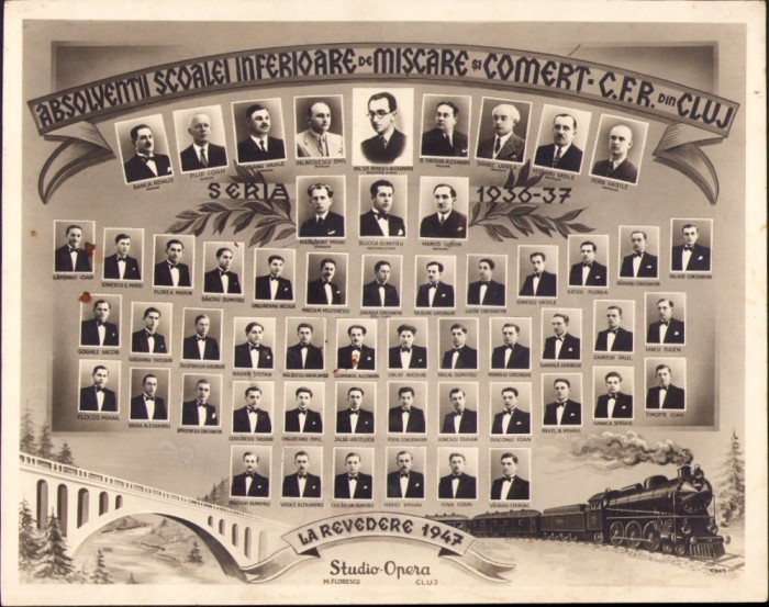 PM187N Absolvenții Școalei Inferioare de Mișcare și Comerț CFR din Cluj, 1936-1937, studio Opera Florescu, Cluj