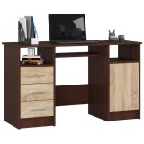 Birou ANA pentru calculator, cu 3 sertare si 1 usa, 124x52x74 cm, maro wenge si stejar sonoma Household NewTrend