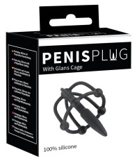 Penis Plug With Glans Cage - Dilatator din silicon cu cusca pentru gland cu margele stimulatoare foto