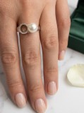 Cumpara ieftin Inel din Argint 925 Pearl Halo, Model Asimetric cu Perla si Cerc cu Cristale