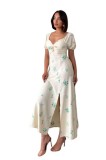 Rochie midi florala, crem pastel, menta, croi lejer, L INTL