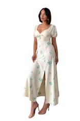Rochie midi florala, crem pastel, menta, croi lejer, L INTL