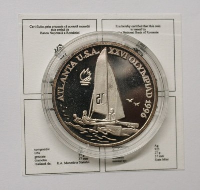 100 LEI 1996 . ATLANTA - YAHTING . PROOF . ARGINT . foto