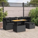 Cumpara ieftin Gossi set mobilier gradina perne 6 piese negru poliratan/lemn acacia