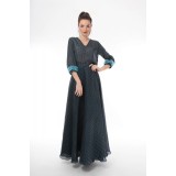 Fusta lunga clos turquoise cu buline