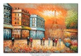 Tablou pictat manual, Paris turnul Eiffel, 90x60cm ulei pe panza in cutit efect 3D, gata de agatat pe perete