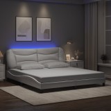 VidaXL Cadru de pat cu lumini LED, alb, 180x200 cm, piele ecologică