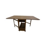 Masa plianta cu spatiu depozitare Util, pentru living si bucatarie, PAL, structura lemn masiv, cu role, 6 persoane, 160x96x80 cm, nuc