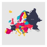 Harta de perete Europa politica colorata, PVC rezistent la apa, 65x65 cm, set decorativ