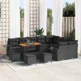 Set Canapea Grădină vidaXL de 13 Piese cu Perne Ratan Poli Negru, Set Dining Grădină vidaXL de 4 Piese cu Perne Ratan Poli Negru