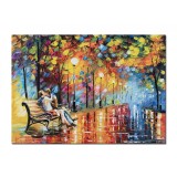 Tablou indragostiti pictat manual, Un sarut dulce, stilizat, 70x50cm ulei pe panza