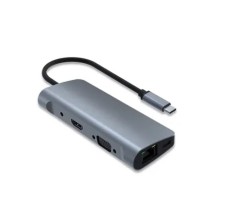 Adaptor 9 in 1 IKATAK, USB-C la HDMI 4k 30HZ, 2 X USB-A, audio, TF/SD, USB-C, VGA, LAN RJ45, compatibil Apple Macbook Air si Apple Macbook Pro