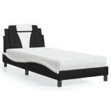 VidaXL Pat cu saltea, negru și alb, 90x190 cm, piele ecologică 3208766