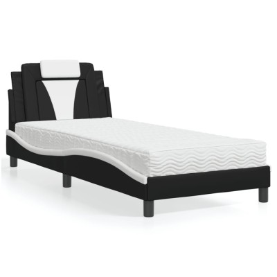 vidaXL Pat cu saltea, negru și alb, 90x190 cm, piele ecologică 3208766 foto