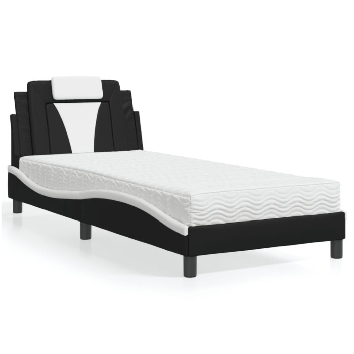 vidaXL Pat cu saltea, negru și alb, 90x190 cm, piele ecologică 3208766