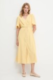 Answear Lab rochie culoarea galben, midi, evazată