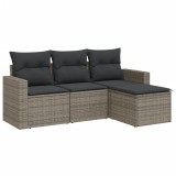 Set canapea de gradina cu perne, 4 piese, gri, poliratan