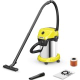 Aspirator multifunctional KarcherWD 3 S V-19/6/20 , Aspirare umeda si uscata, 19l, furtun 2m, 1000W, functie de suflare , inox, Galben/Negru, Karcher