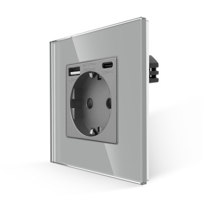 Priza Simpla + USB-A + USB-C LUXION cu Rama din Sticla SmartElectro IntelligentHouse foto