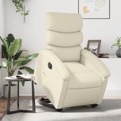 vidaXL Fotoliu rabatabil electric cu ridicare, crem, piele ecologică 3204055 foto