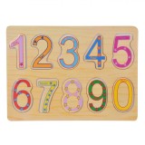 Puzzle Educativ Lemn, Cifre, 10 Piese, Multicolor, 29x21.5cm, Oem