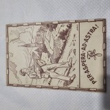 Carte postala stil gravura , anii 1920 - 1930 , Sibiu / Medias , asociatiile studentesti sasesti din Transilvania ,, pe cai anevoioase pana la stele '