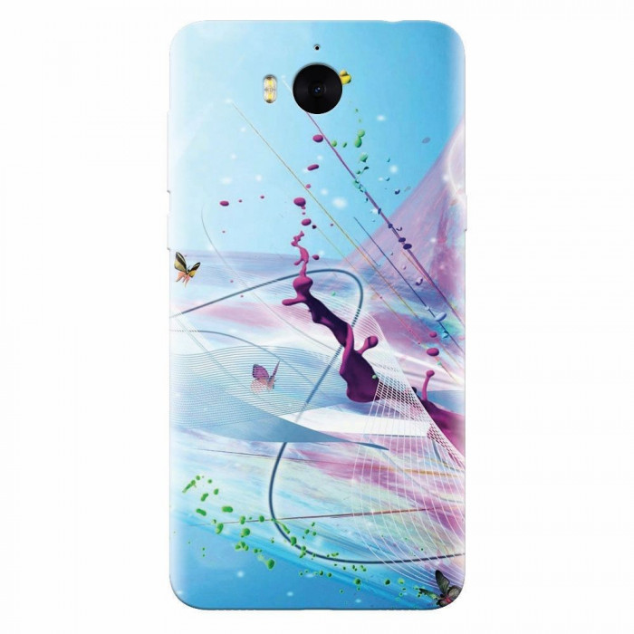 Husa silicon pentru Huawei Y6 2017, Artistic Paint Splash Purple Butterflies