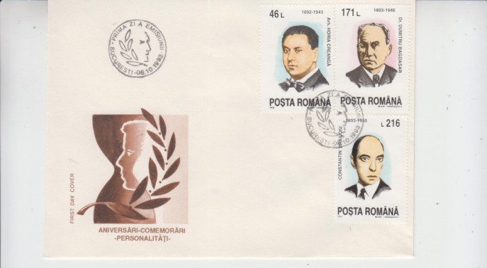 C12 - FDC Romania - Aniversari - comemorari - personalitati - LP1325 - 1993