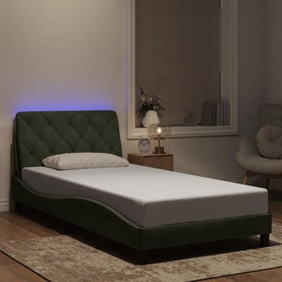 vidaXL Cadru de pat cu lumini LED, gri deschis, 100x200 cm, catifea 3213837 foto