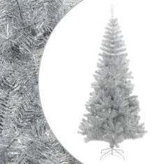 vidaXL Pom de Crăciun artificial cu suport, argintiu, 210 cm, PET