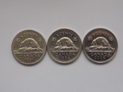 LOT 3 MONEDE DIFERITE 5 CENTS CANADA foto