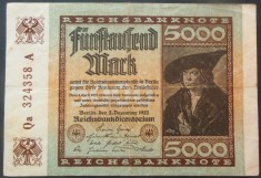 Bancnota istorica 5000 MARCI / MARK - GERMANIA, anul 1922 * cod 63= BERLIN