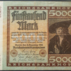 Bancnota istorica 5000 MARCI / MARK - GERMANIA, anul 1922 * cod 63= BERLIN