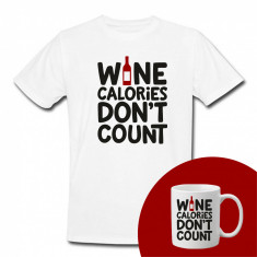 "Wine calories" Set Personalizat – Tricou + Cană Alb XL
