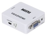 Cumpara ieftin Adaptor convertor alb VGA la HDMI cu audio, alimentare USB, iesire HDMI, intrare VGA, pentru PC, laptop, monitor, televizor si proiector