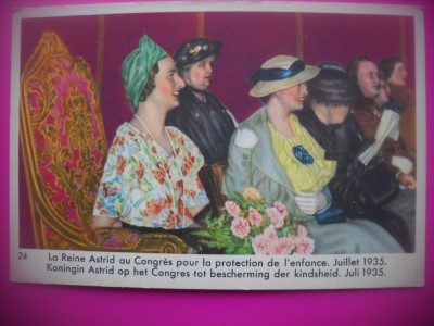 HOPCT 6376 LA CONGRESUL PROTECTIA COPILULUI -1935-REGINA ASTRID-FAMILIA REGALA BELGIA-CROMO LITHO-CIOCOLATA COTE D&amp;#039;OR foto