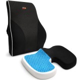 Set 2 Perne Ortopedice Linomag&reg;, Perna Ortopedica pentru Sezut cu Spumă cu Memorie și Gel Răcoritor + Perna Lombara Completa, Pentru Scaun de Birou sa