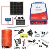 Kit pachet gard electric 6 Joule 12 220V panou baterie 18ah 2000m + accesorii (BK87583-2000-04-18ah), Breckner Germany